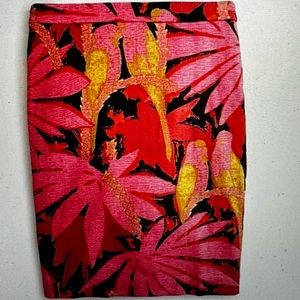 J Crew  No. 2 Pencil Skirt In Palm Tree Parrots Print Grass Cloth